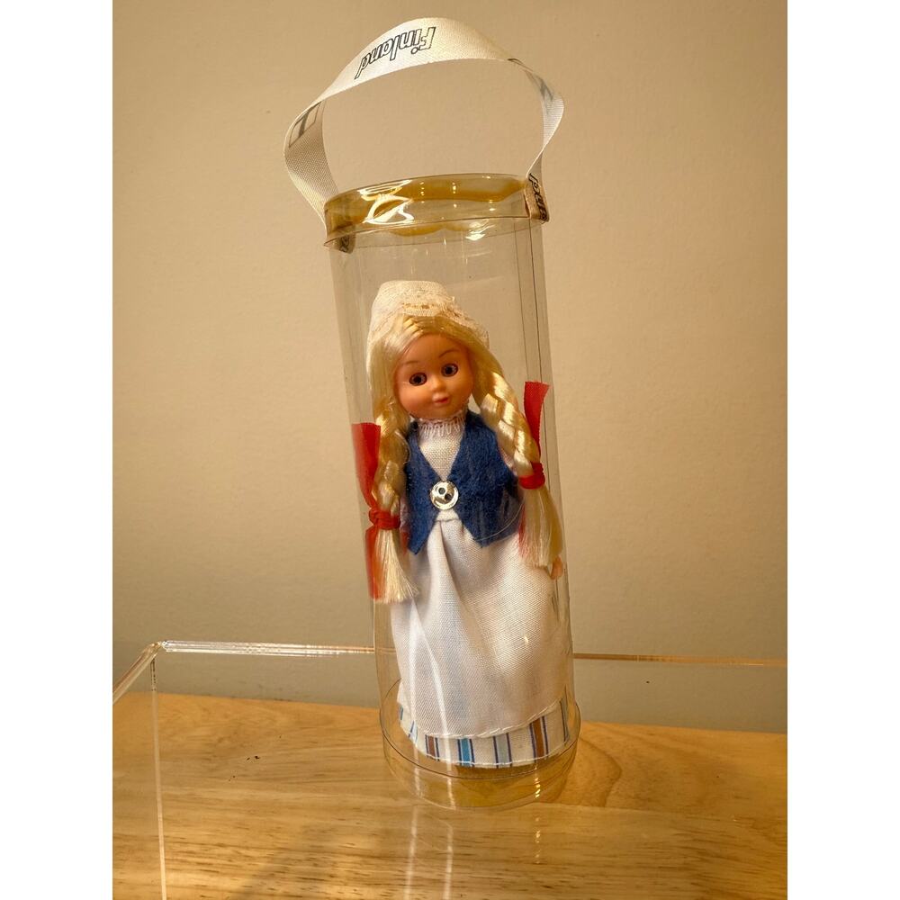 Vintage Finland Blinking Eyes Girl Doll Figurine Blonde Hair JL